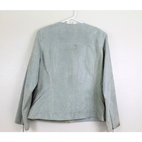 Terry Lewis Suede Jacket Womens Size Medium Light Green Snake Print Cropped Moto - Picture 2 of 8